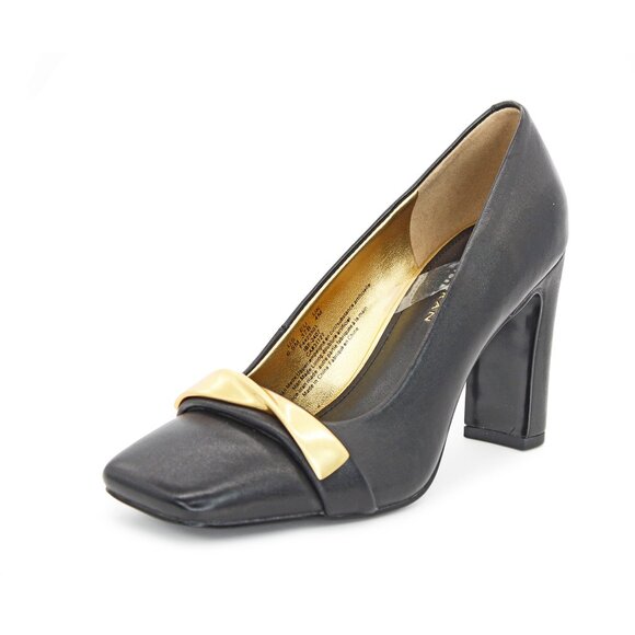 Donna Karan 'Sabina' Leather Twist Bar Hardware Square Toe Pumps - Picture 2 of 8